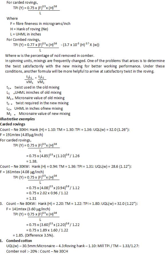 Fundamentals of Roving twist in short staple spinning - Indian