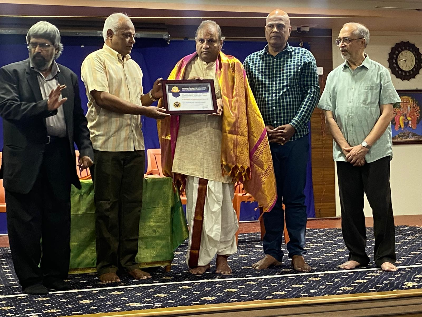 Indian Science Monitor awards Prof Ramkumar for bridging science and spirituality