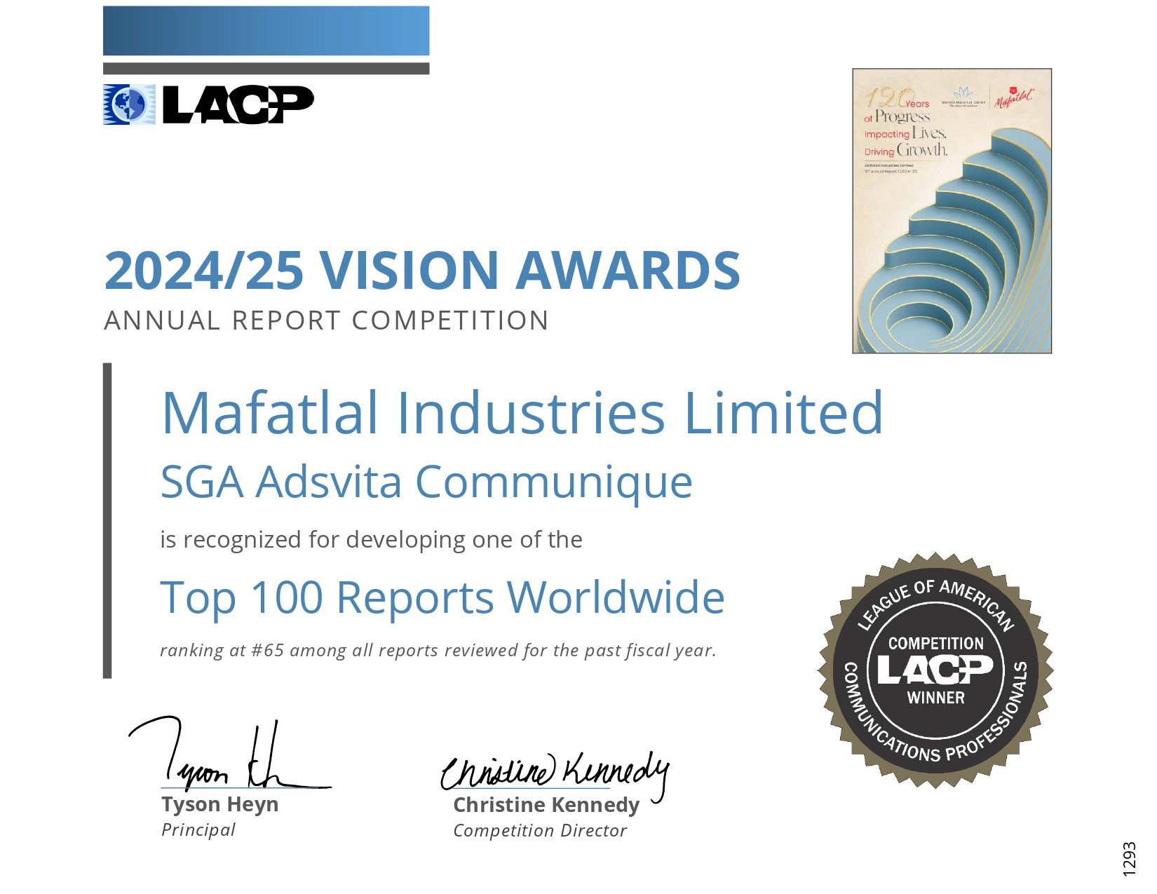 Mafatlal Industries ranks among Top 100 at LACP Vision Awards